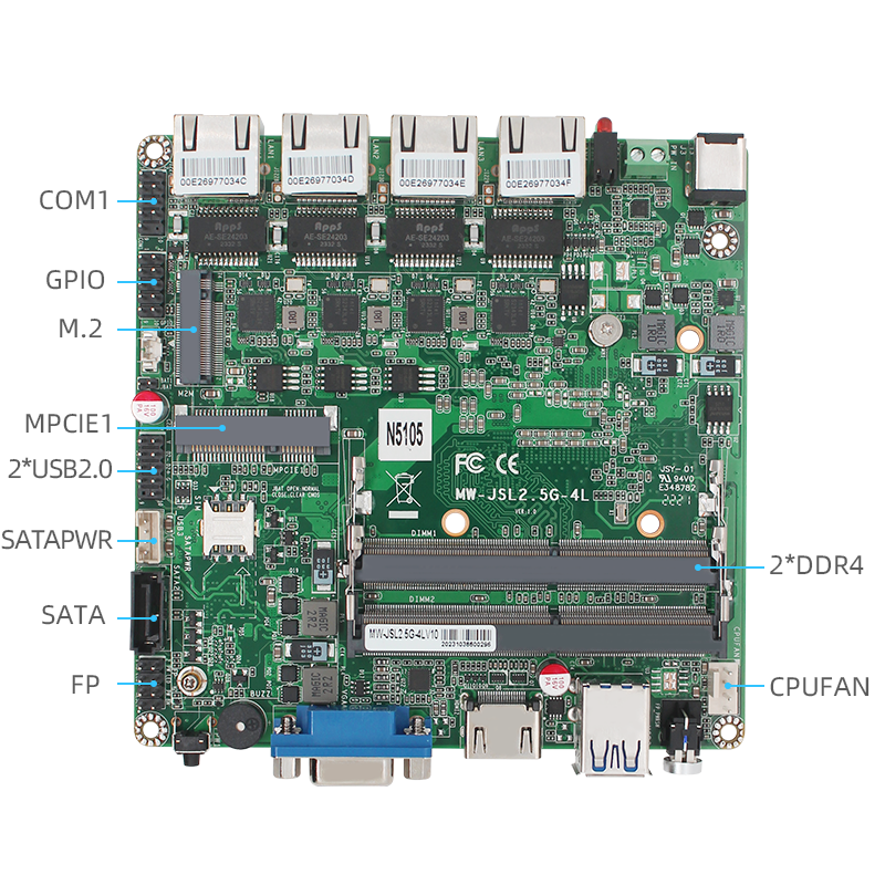 N5105 4*2.5G network port mini small motherboard NANO 12cm