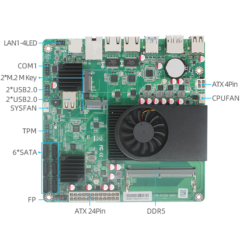 N100/N305 6-Bay NAS Industrial Motherboard