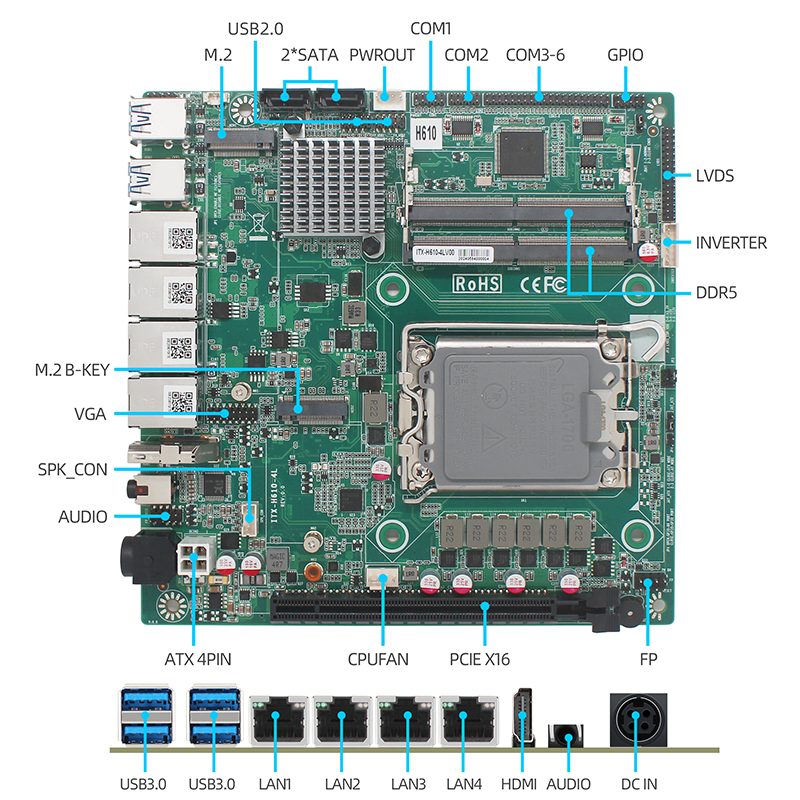 H610 Industrial Control Motherboard 4 Network 12 Generation LAG1700