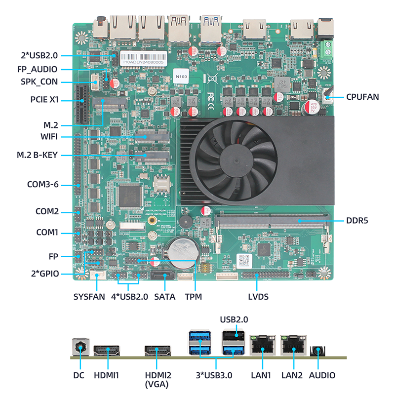 N100ITX Industrial Motherboard Dual Network Six Strings